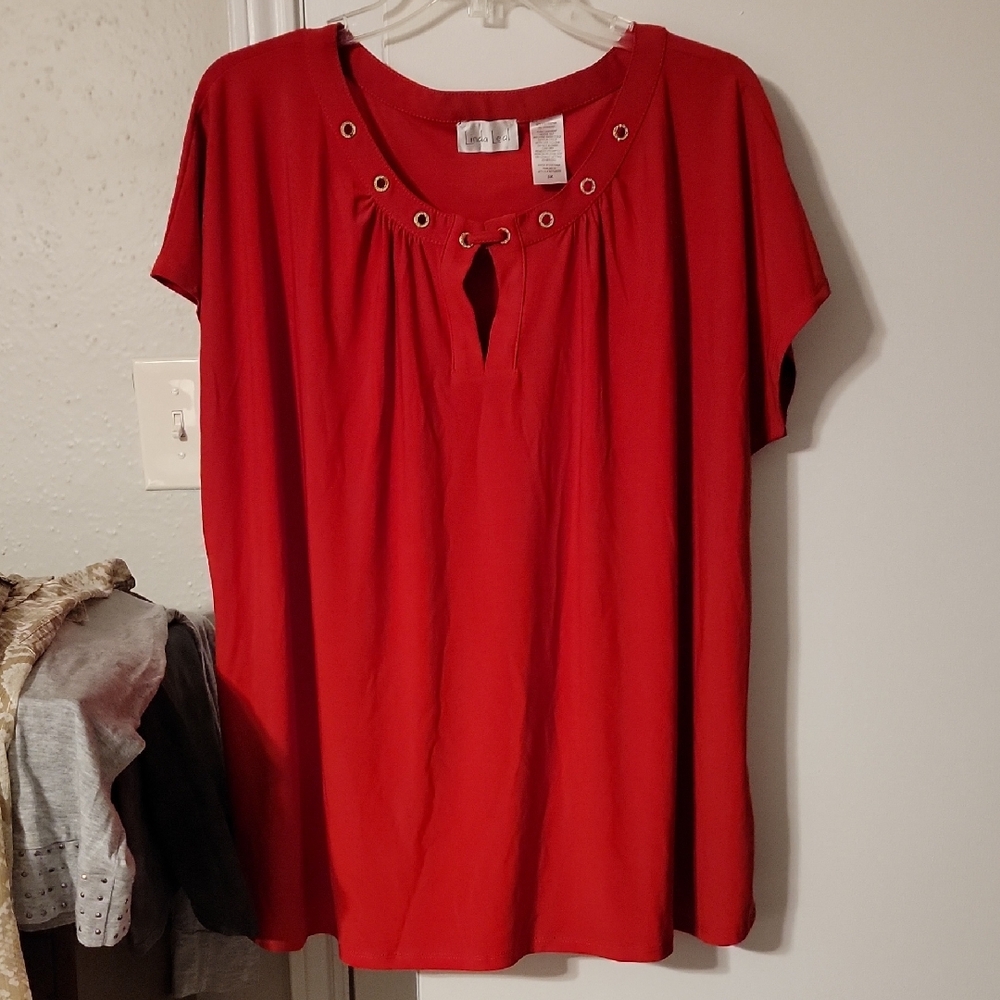 Elegant Red Blouse with Eyelet Accents